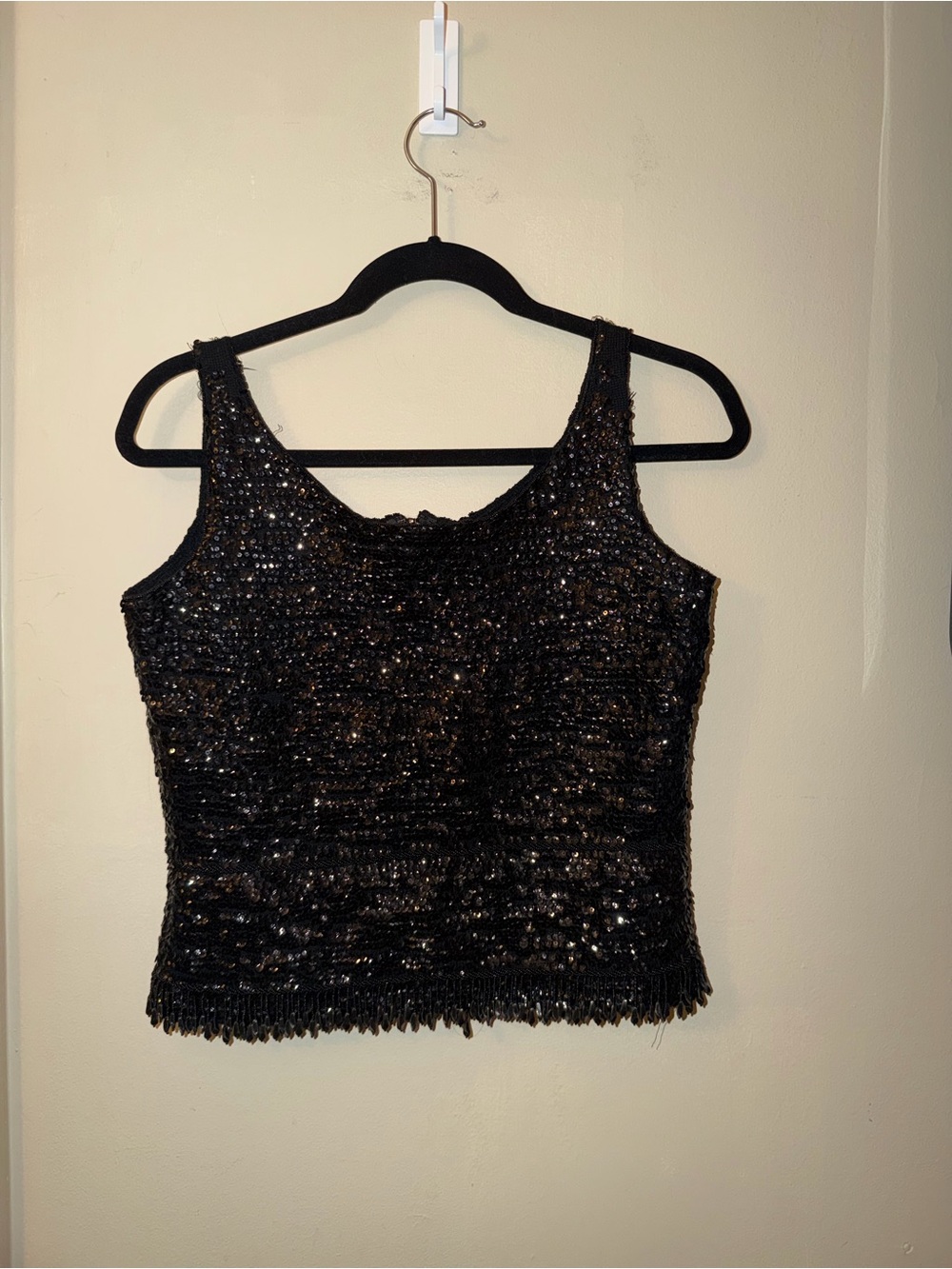 Vintage Black Sequin Beaded Fringe Tank Top Evening Party